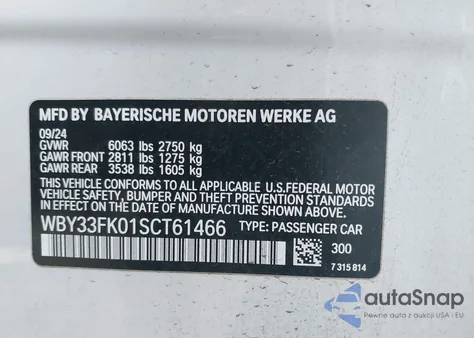 2025 BMW I5 Edrive40 z USA, uszkodzony, nr VIN WBY33FK01SCT61466